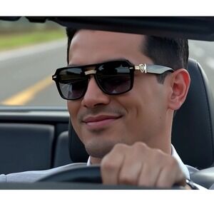 Black Aviator Sunglasses Men Gold Top Bar Designer Fashion Shades  Square Lentes